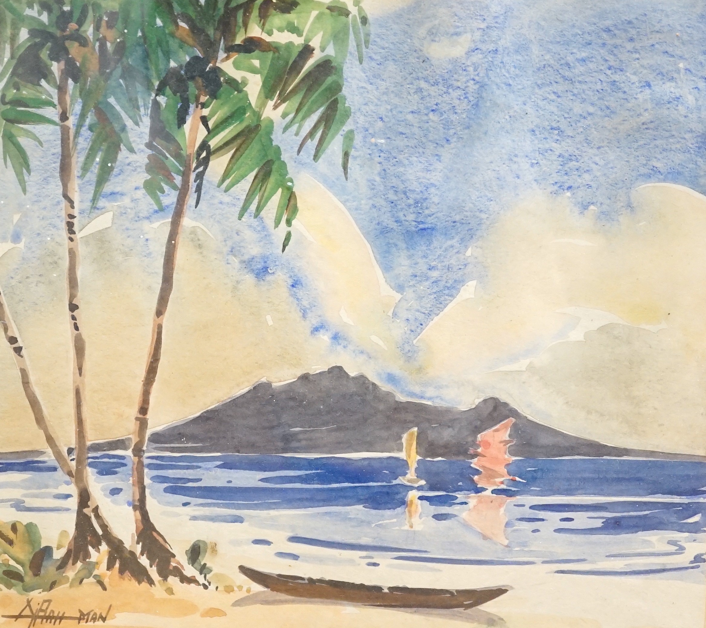 Asian School, seven assorted watercolours including works by N. Sidik and A.I. Rah Ptan, largest 37 x 23cm